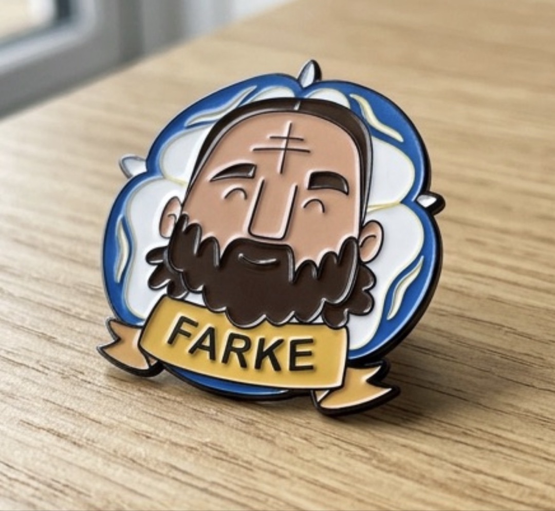 Daniel Farke enamel pin badge — Leeds United, on a Yorkshire rose